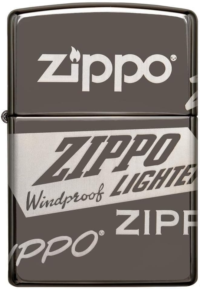 Zippo 49051 – Zippo Logo Design - Black Ice – Sturmfeuerzeug, nachfüllbar, in hochwertiger Geschenkb