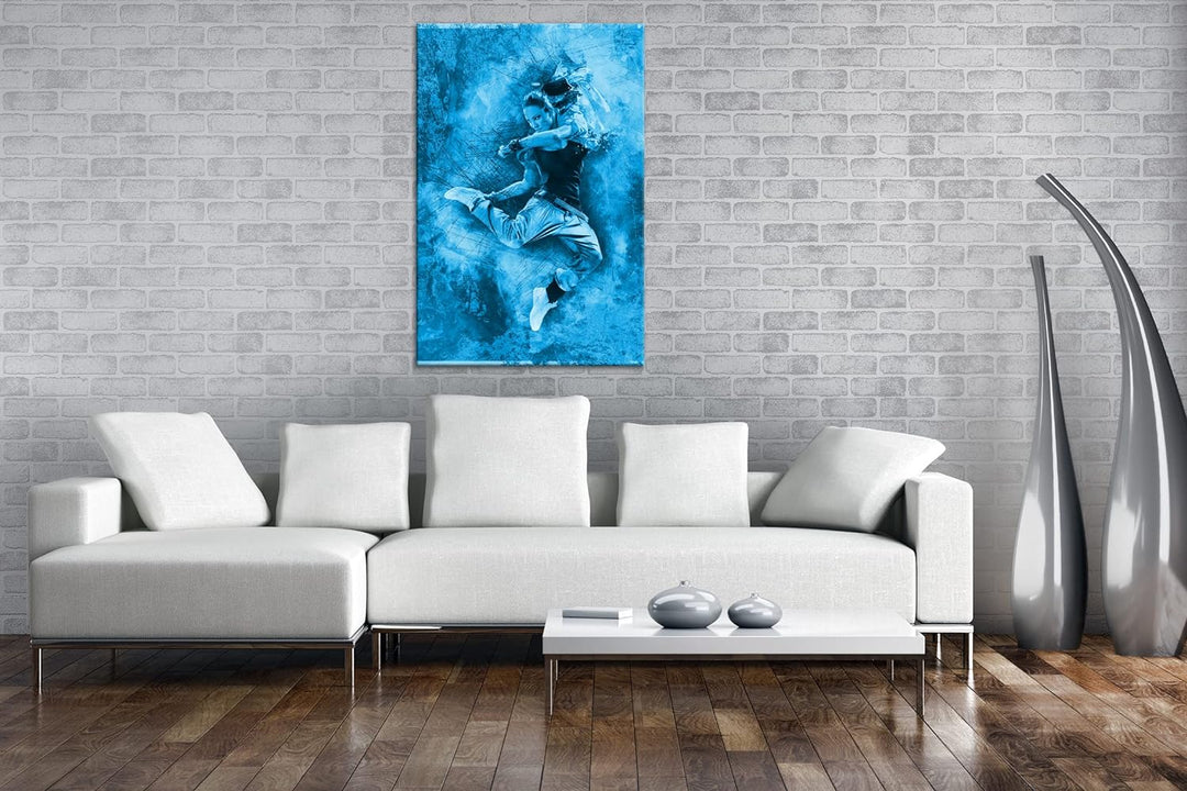 deyoli Illustration springende Frau Format: 80x60 Effekt: Monocrome Blau als Leinwandbild, Motiv fer