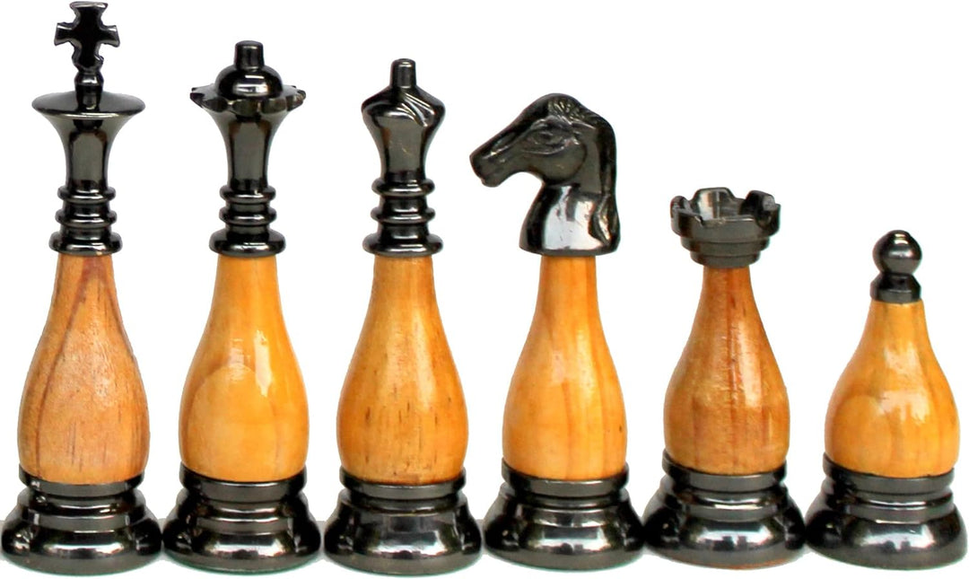 Schachfiguren aus Messing und Holz, Königshöhe 8,9 cm, Sammler-Edition Brown, Yellow, Brown, Yellow