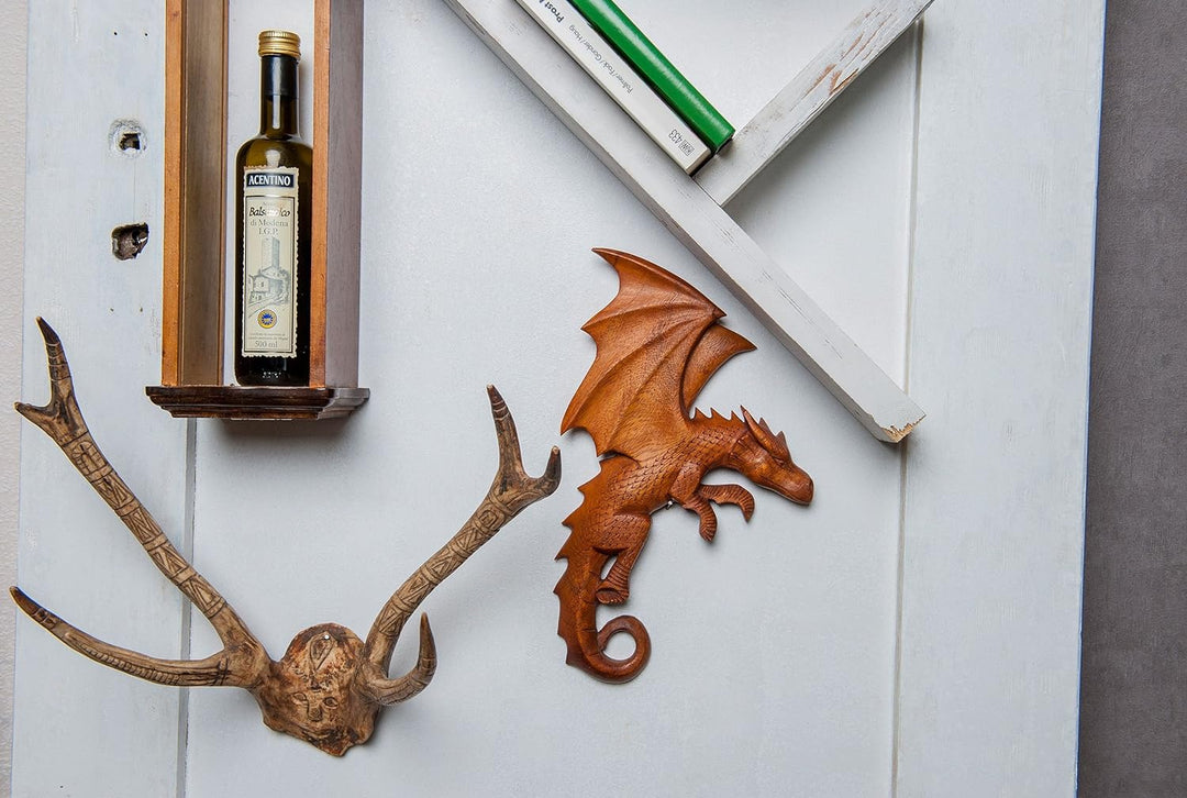 Windalf Wandbild Draco 33 cm Drache rechts schauend Holzbild Handarbeit aus Holz