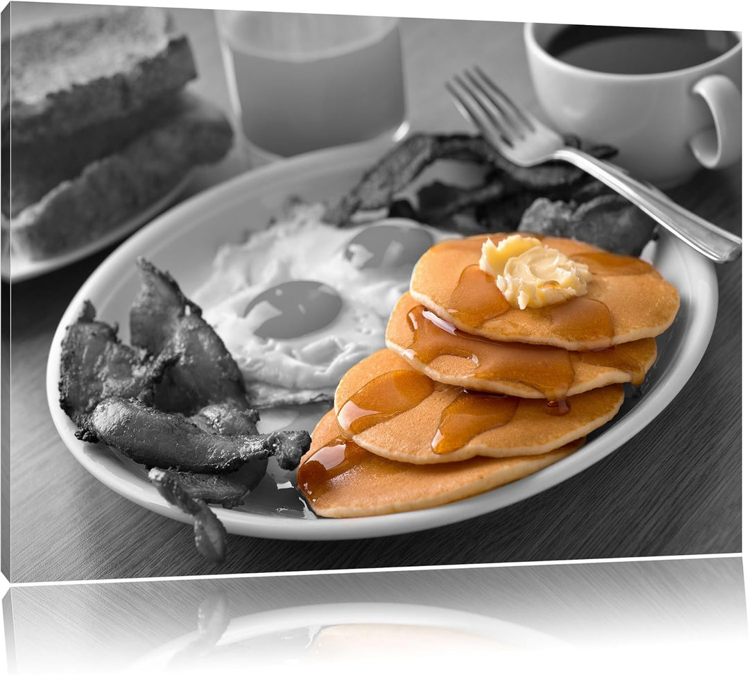 Leckere Pancakes zum Frühstück schwarz/weiss Format: 100x70 auf Leinwand, XXL riesige Bilder fertig
