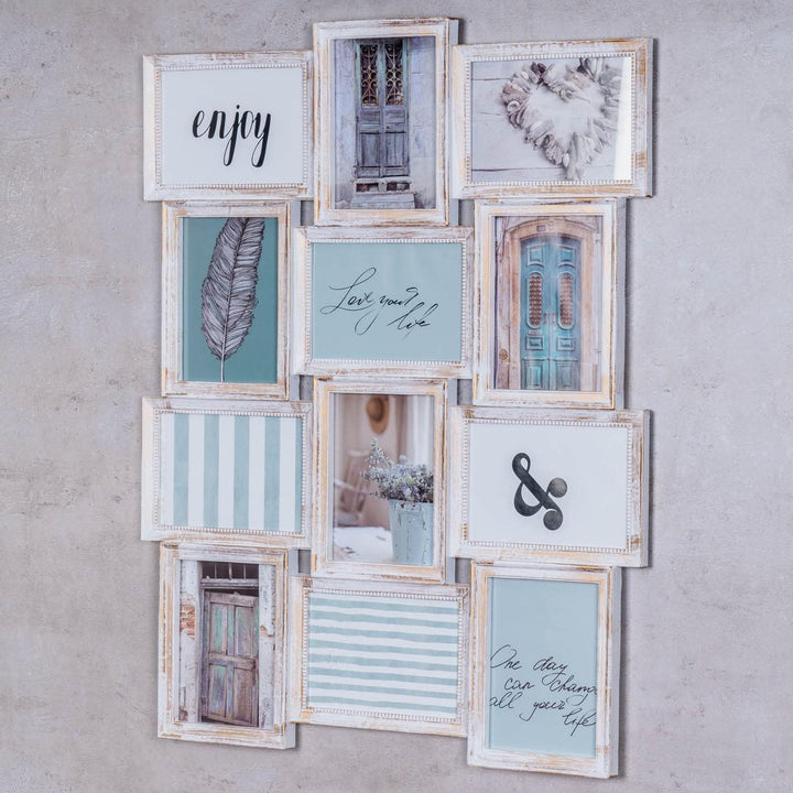levandeo Bilderrahmen 54x72cm 12 Fotos 13x18cm Weiss Gold Kupfer Gewischt Antik Collage Deko Glassch