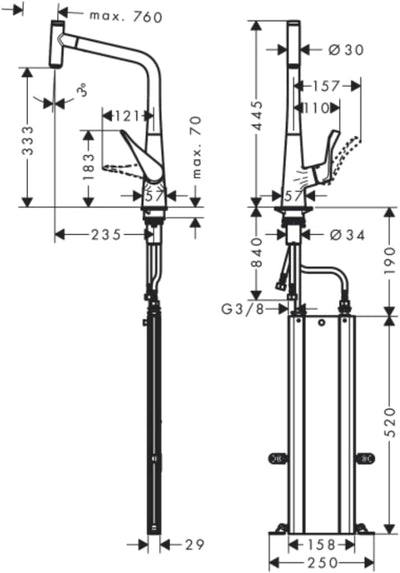 hansgrohe Metris Select Einhebel-Küchenarmatur (Komfort-Höhe 320 mm, mit Ausziehauslauf und Schlauch