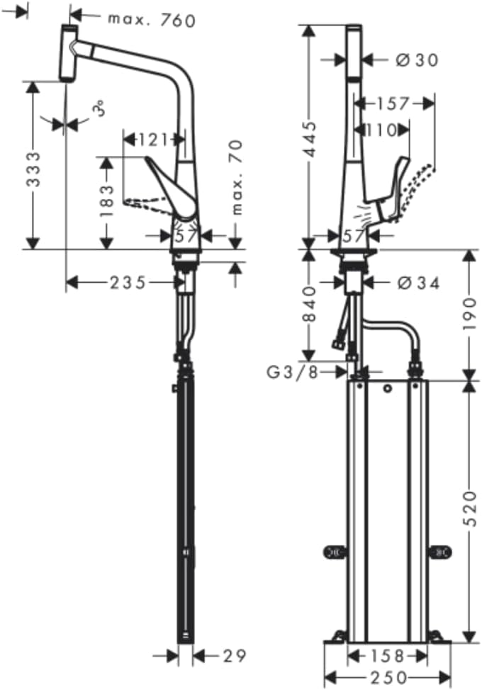 hansgrohe Metris Select Einhebel-Küchenarmatur (Komfort-Höhe 320 mm, mit Ausziehauslauf und Schlauch