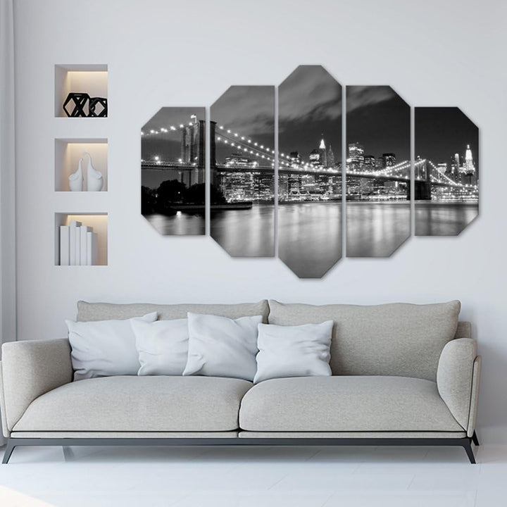 Wandbild XXL 5 tlg Deko Kunst Bild New York schwarz-weiss 200x100 cm Deko Paneel 200x100 cm schwarz-