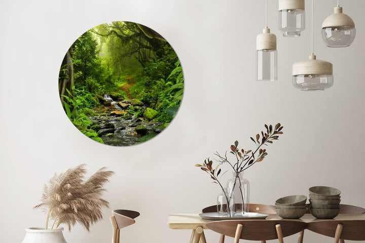 MuchoWow Wandbild Rund Wanddeko Deko Wohnzimmer Bilder 90x90 cm Natur - Wasser - Dschungel - Wald -