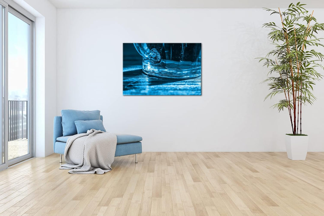 deyoli erfrischend goldenes Bier Format: 100x70 Effekt: Monocrome Blau als Leinwand, Motiv fertig ge