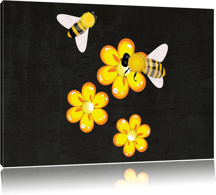 Pixxprint hübsche Bienen mit Blumen als Leinwandbild/Grösse: 100x70 cm/Wandbild/Kunstdruck/fertig be