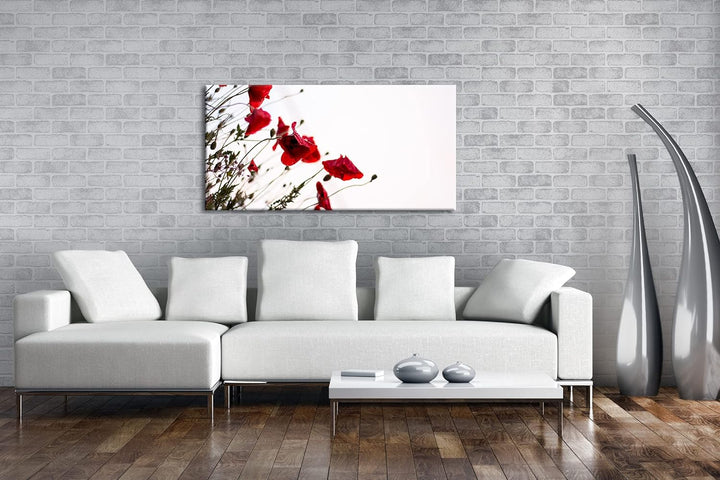 Roter Mohn Panorama 100x50 cm als Leinwandbild, Motiv fertig gerahmt auf Echtholzrahmen, Hochwertige