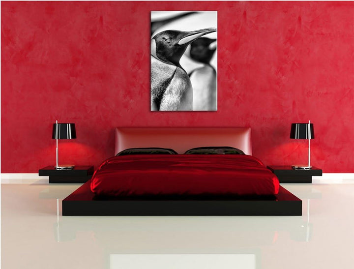 Monocrome, Pinguine, Format: 100x70 auf Leinwand, XXL riesige Bilder fertig gerahmt mit Keilrahmen,