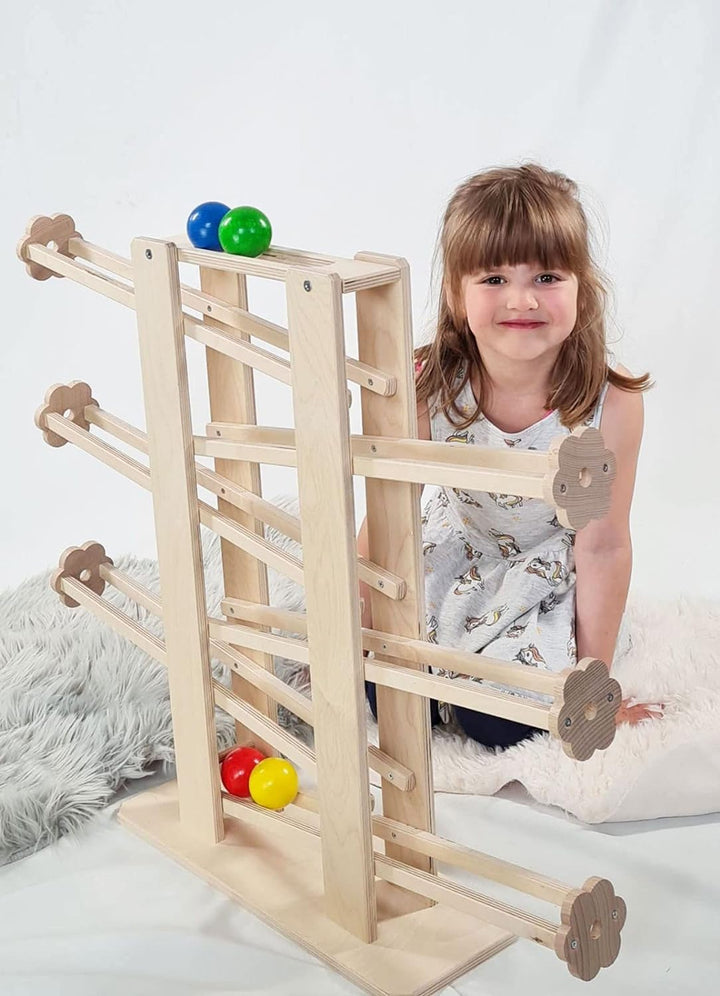Hess Holzspielzeug 31129 - Kugelbahn aus Holz, zerlegbar, mit 4 Kugeln, handgefertigt, für Kleinkind