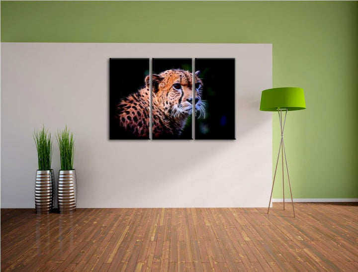 Dark bildschöner Gepard NewArt 3-Teiler Leinwandbild 120x80 Bild auf Leinwand, XXL riesige Bilder fe
