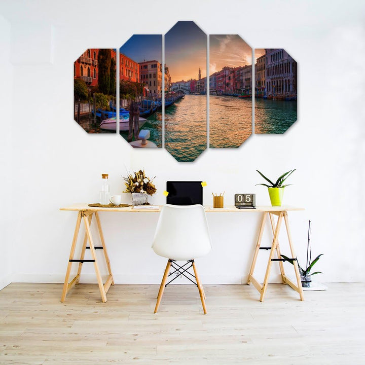 Feeby Dekobild 5 Paneele Venedig Wanddekoration Mehrfarbig 100x70 cm Deko Paneel 100x70 cm Mehrfarbi