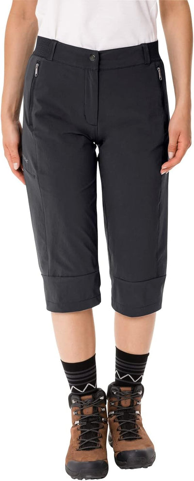 VAUDE Wanderhose Damen Farley Stretch Capri Hose III, Schwarz - 50, wasserabweisende Damen Trekkingh