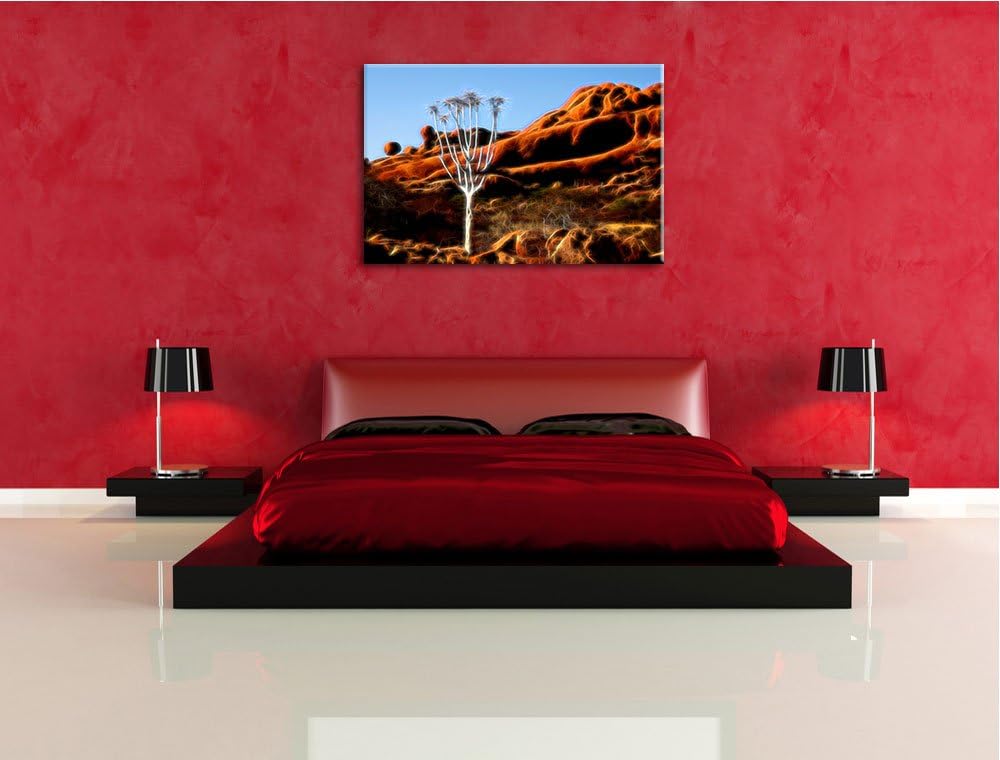 Wüstenbaum vor Felsen abstrakt Format: 100x70 auf Leinwand, XXL riesige Bilder fertig gerahmt mit Ke