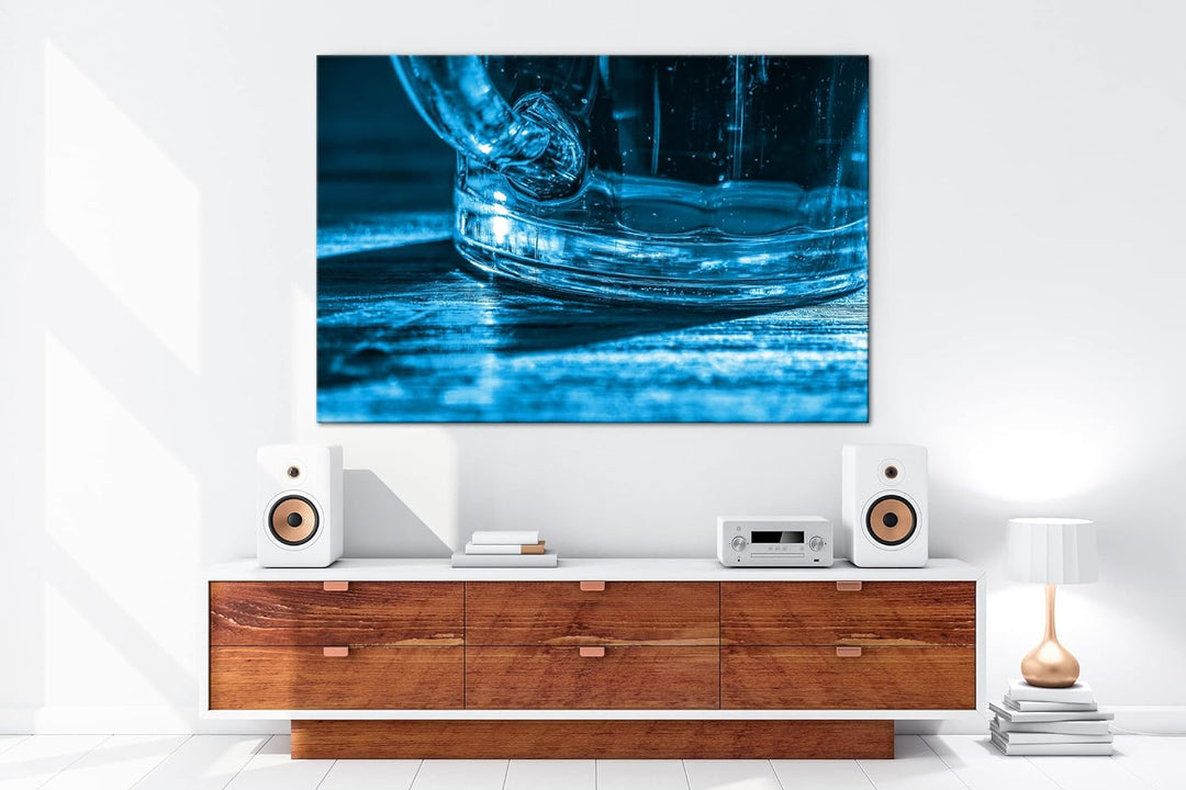 deyoli erfrischend goldenes Bier Format: 100x70 Effekt: Monocrome Blau als Leinwand, Motiv fertig ge