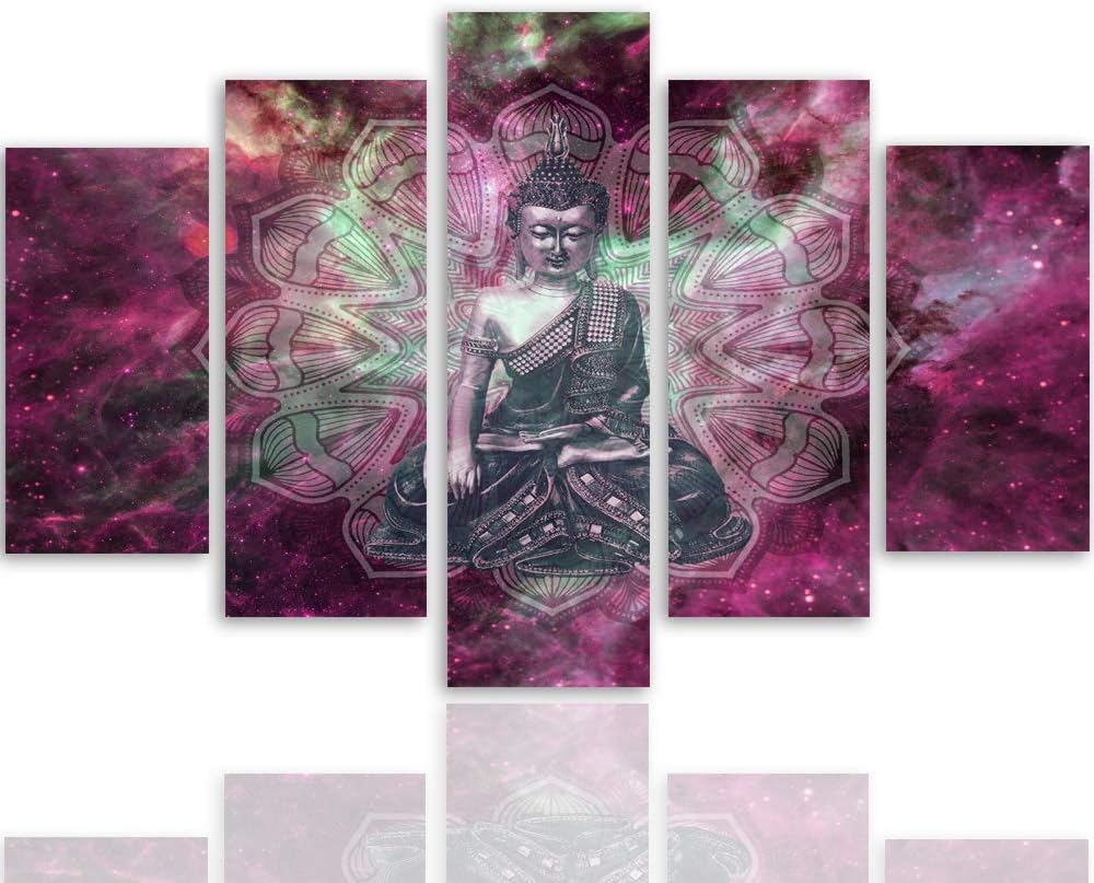 Bilder 5 Teilig Abstraktion Deco Panel Kunst Buddha Mantra Zen rosa 100x70 cm Deco panel 100x70 cm C