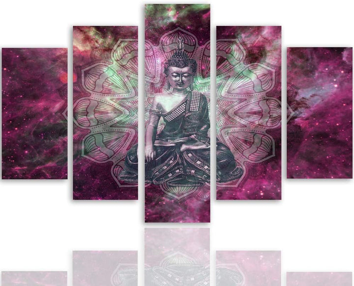 Bilder 5 Teilig Abstraktion Deco Panel Kunst Buddha Mantra Zen rosa 100x70 cm Deco panel 100x70 cm C