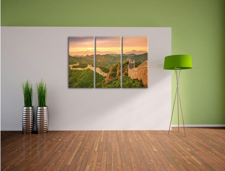 Pixxprint Chinesische Mauer 3-Teiler Leinwandbild 120x80 Bild auf Leinwand