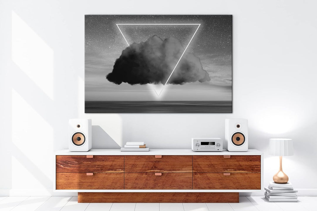 deyoli Dreieck Wolken Logo Format: 80x60 Effekt: Schwarz&Weiss als Leinwandbild, Motiv fertig gerahm