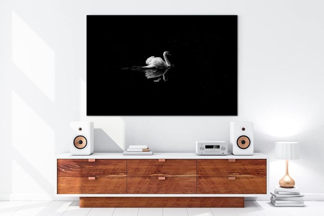 deyoli Dark einsamer Schwan Format: 100x70 als Leinwand, Motiv fertig gerahmt auf Echtholzrahmen, Ho