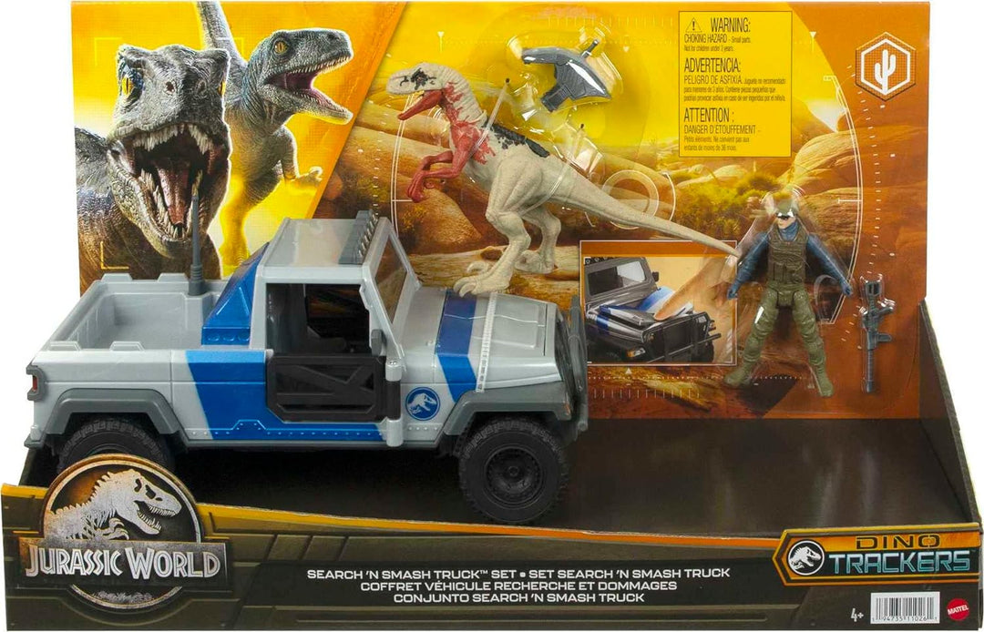 Jurassic World Truck Set Atrociraptor Dinosaurier & Menschliche Figur Filmfahrzeug mit Destruct Smas