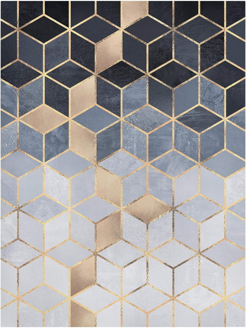 Leinwandbild Blau Weiss goldene Geometrie Bild auf Leinwand 100x75 cm 100cm x 75cm, 100cm x 75cm