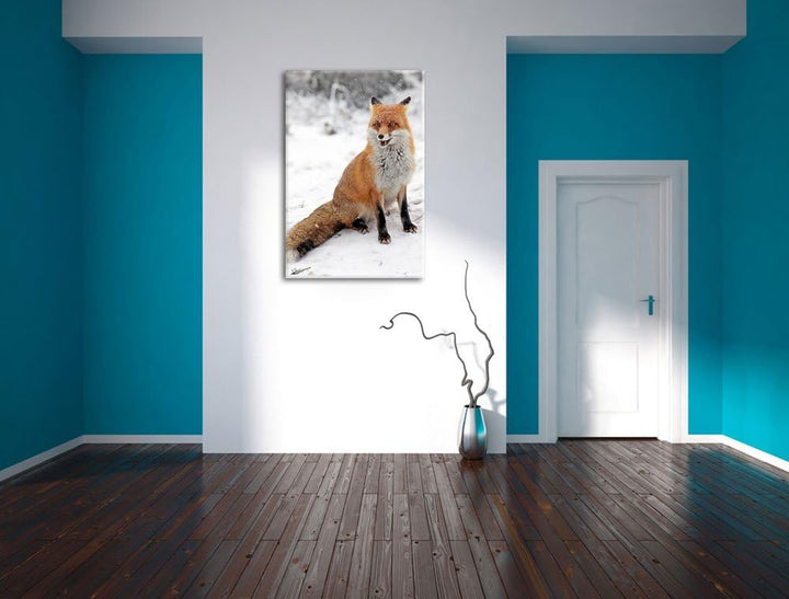 Pixxprint Fuchs im Schnee Format: 100x70 auf Leinwand, XXL riesige Bilder fertig gerahmt mit Keilrah