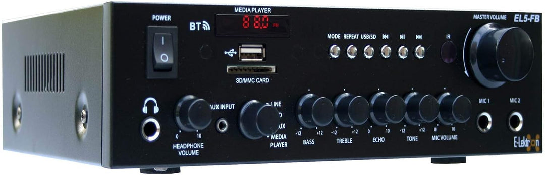 E-Lektron EL5-FB HiFi Stereo Class-D Verstärker mit Bluetooth | FM-Radio | USB/SD Mediaplayer | Kara