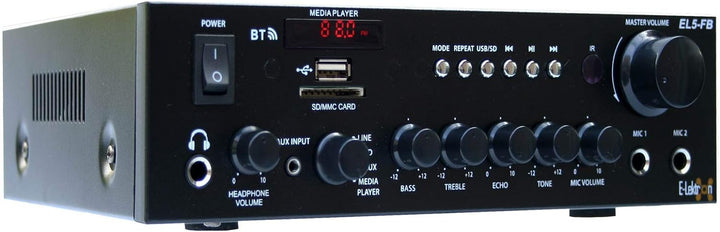 E-Lektron EL5-FB HiFi Stereo Class-D Verstärker mit Bluetooth | FM-Radio | USB/SD Mediaplayer | Kara
