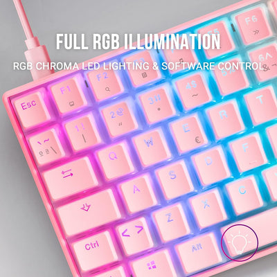 Mars Gaming MKULTRA, Mechanische Tastatur Pink RGB, Kompakt 96%, Schalter Outemu SQ Rot, Portugiesis