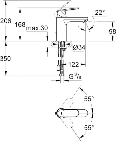 GROHE Eurosmart Cosmopolitan | Badarmatur - Waschtischarmatur | versenkbarer Kette, mittelhoher Ausl