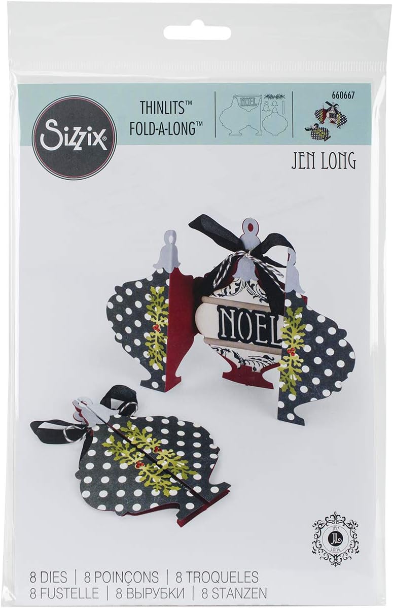 Sizzix 660667 Thinlits Stanzschablonen-Set, Karte, Ornament, Fold-A-Long von Jen Long, 8 Stück