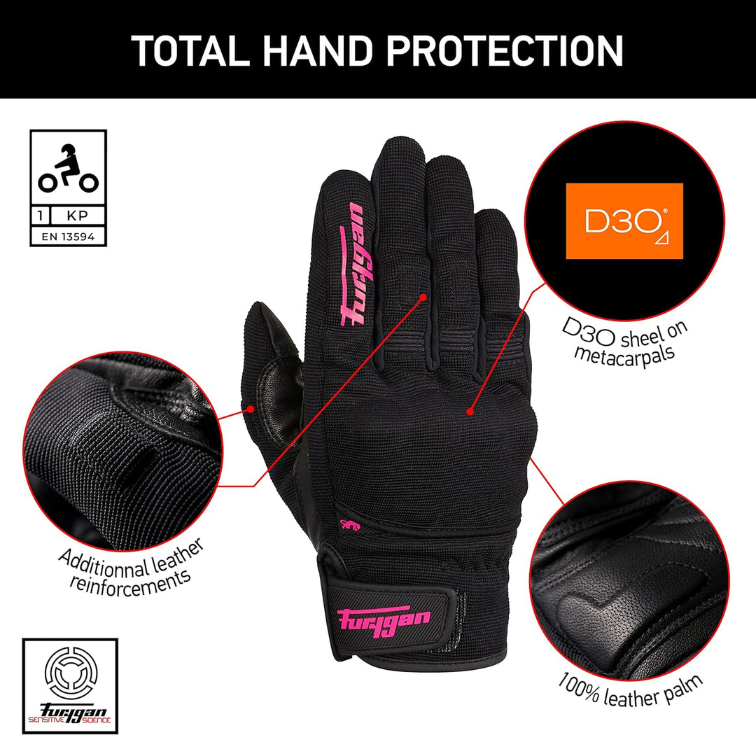 Furygan JET D3O Lady - Motorradhandschuhe Damen – Sommerhandschuhe - Atmungsaktiv & leicht - D3O Auf