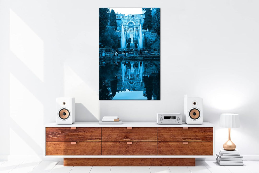 deyoli schöner Brunnen in Italien Format 80x60 Effekt: Monocrome Blau als Leinwandbild, Motiv fertig