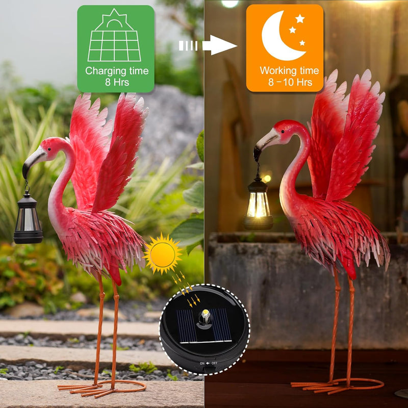 Yeomoo Flamingo Deko Figur mit Solarlampen Gartendeko für Draussen: Flamingo Figuren Solarlampen für