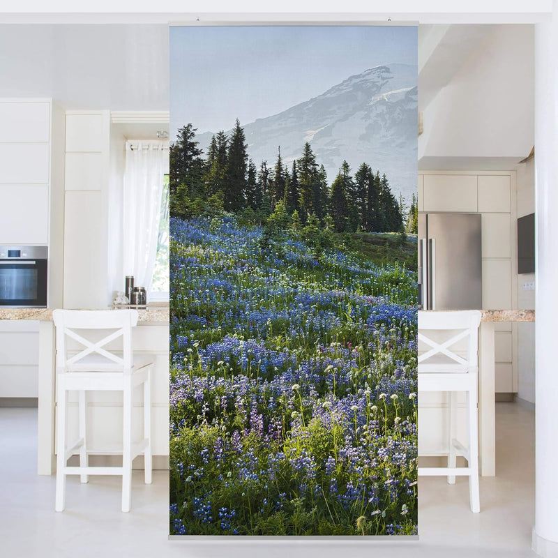 Bilderwelten Raumteiler Bergwiese mit Blumen vor Mt. Rainier 250x120cm ohne Halterung 250 x 120cm oh