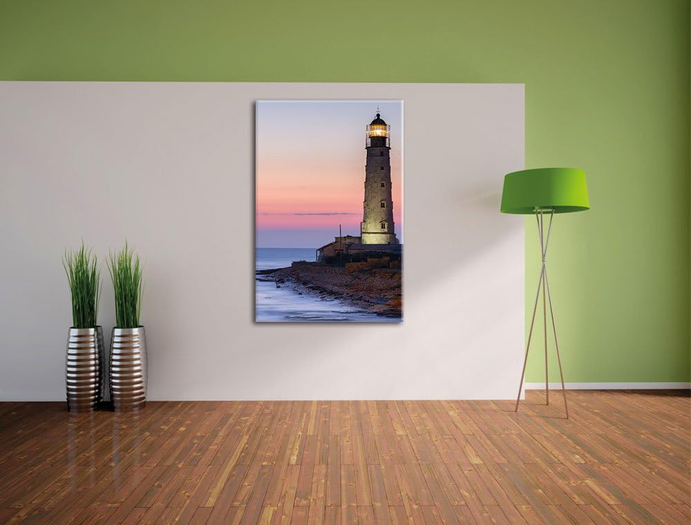 Pixxprint Leuchtturm in Abenddämmerung als Leinwandbild | Grösse: 100x70 | Wandbild| Kunstdruck | fe