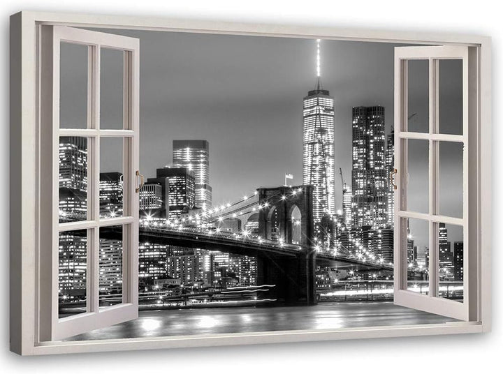 Feeby Wandbild 3D Illusion Druckbild Leinwandbild New York schwarz-weiss 90x60 cm Leinwandbild 90x60