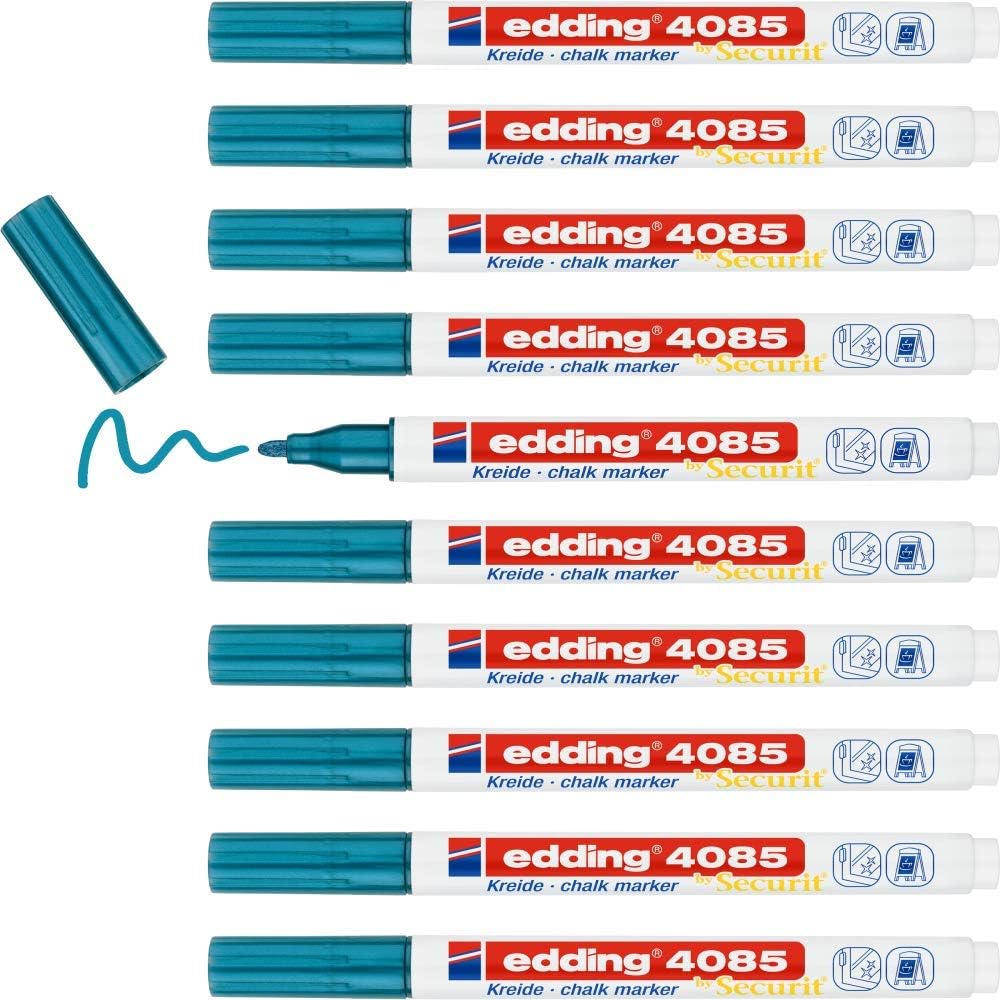 edding 4085 Kreidemarker - blau-metallic - 10 Kreidestifte - Rundspitze 1-2 mm - dünner Kreidestift