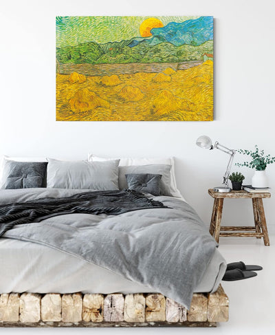 Vincent Van Gogh - Landschaft mit Weizenhaufen als Leinwandbild / Grösse: 120x80 cm / Wandbild / Kun