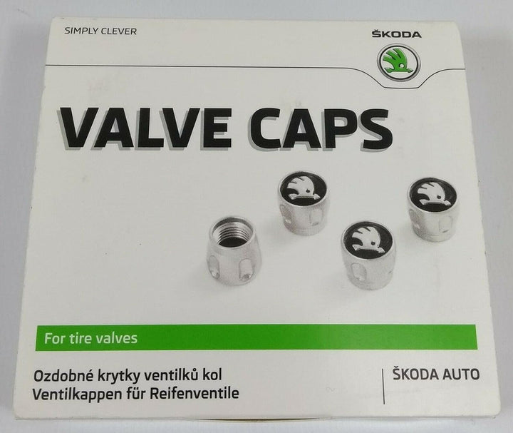 Skoda 000071215C Ventilkappen Set mit Logo Original Kappen Ventile Reifen Single, Single