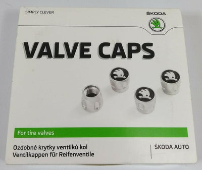 Skoda 000071215C Ventilkappen Set mit Logo Original Kappen Ventile Reifen Single, Single
