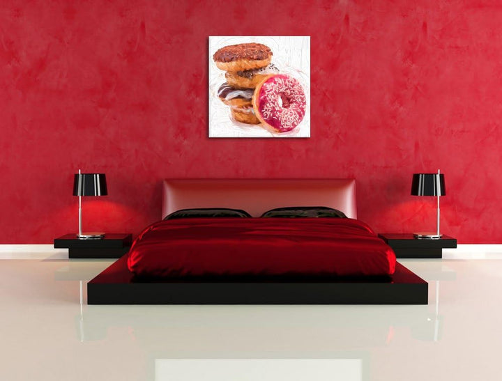 Süsse Donuts Pinsel Effekt, Format: 70x70 auf Leinwand, XXL riesige Bilder fertig gerahmt mit Keilra