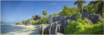 Bilderwelten Leinwandbild - Traumstrand Seychellen - Panorama Quer, 40cm x 120cm, 40cm x 120cm