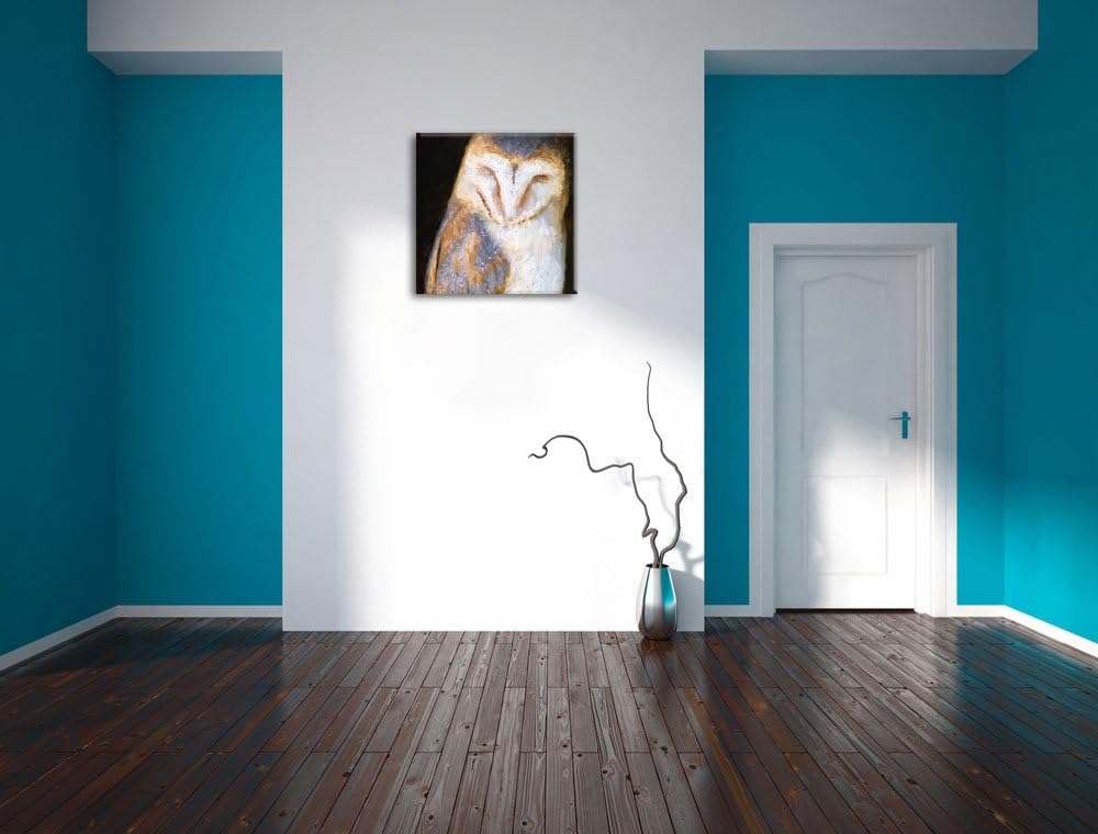 Schleiereule Pinsel Effekt, Format: 70x70 auf Leinwand, XXL riesige Bilder fertig gerahmt mit Keilra