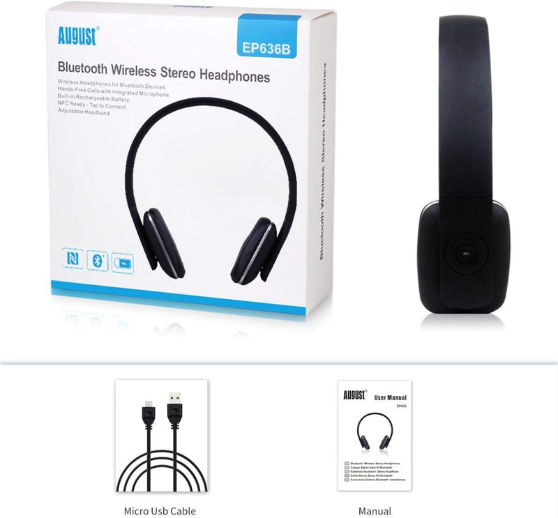 August EP636 - Bluetooth v4.1 NFC Kopfhörer - kabellose Bluetooth Stereo Kopfhörer mit Freisprechfun