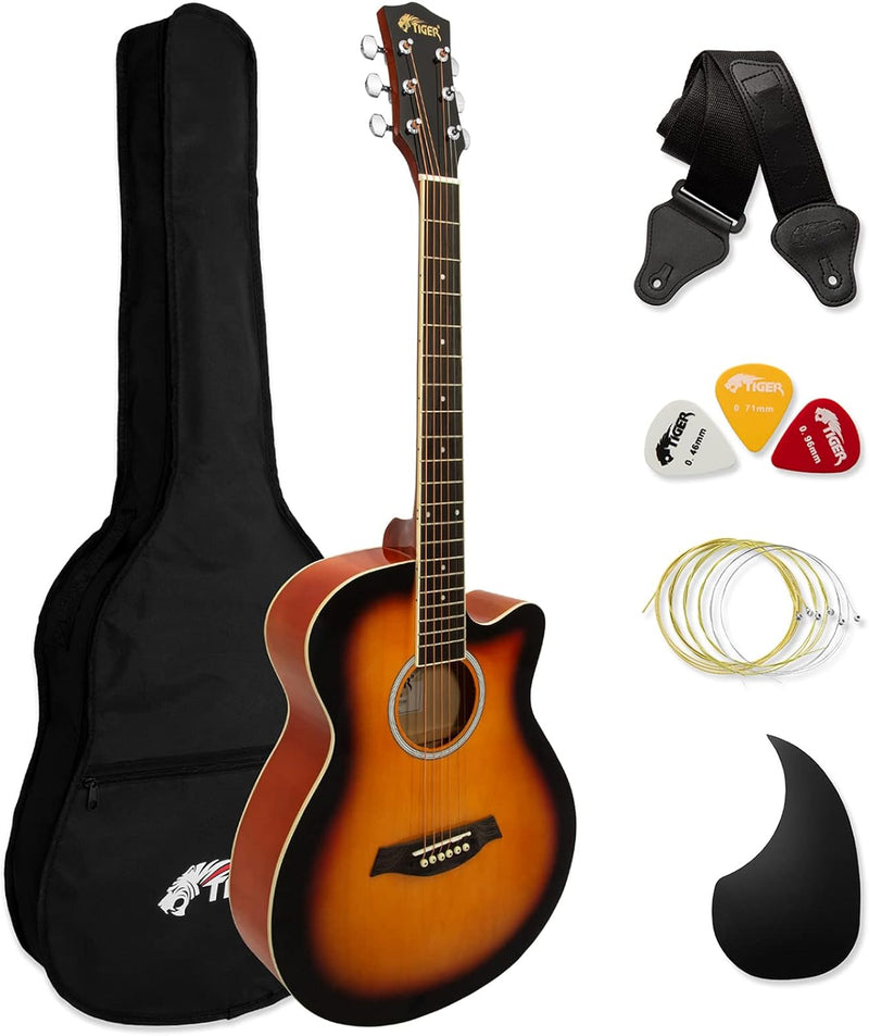 TIGER ACG3 Full Size Akustikgitarren-Set - Gitarren-Pack für Anfänger, mit Gigbag, Gurt und Ersatzsa