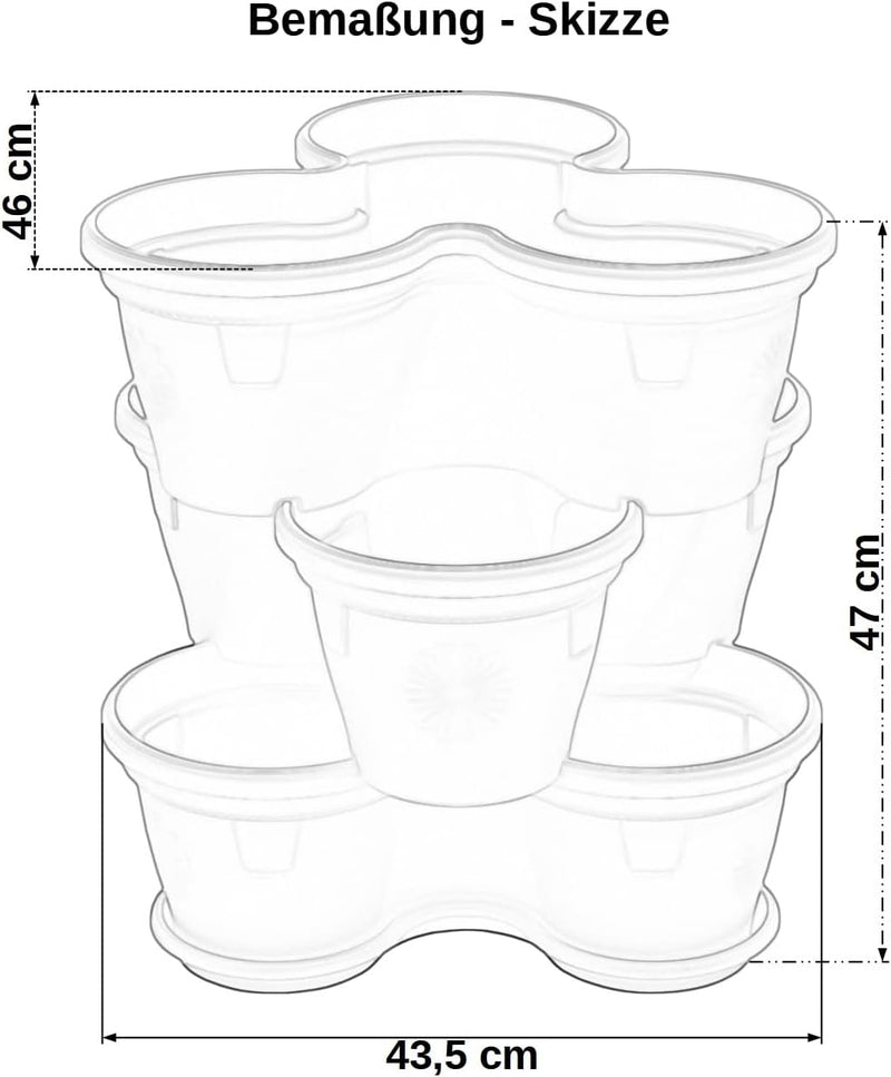 Gariella 3X Blumentopf Säulentopf Pflanzturm Hochbeet Pflanztopf-Kübel mit Untersetzer stapelbar bru