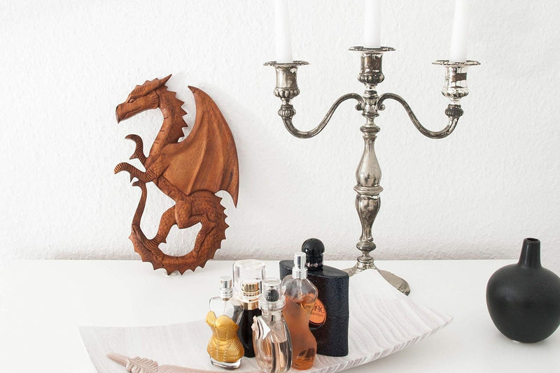 Windalf Wandbild Saphir h: 29 cm Drache Links schauend Handarbeit aus Holz
